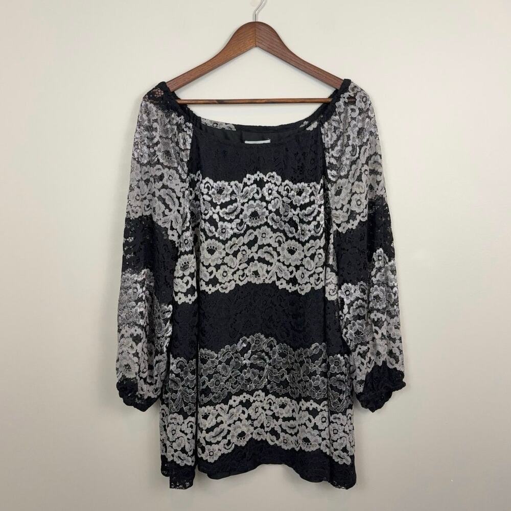 Catherines Womens Top 2X Lace SIlver Black Blouse Whimsigoth Fairy Grunge NWT